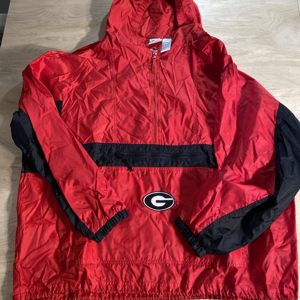 Collegiate Jacket 2XL Red UGA‎ University GA 1/2 Zip Hooded Pullover Windbreaker